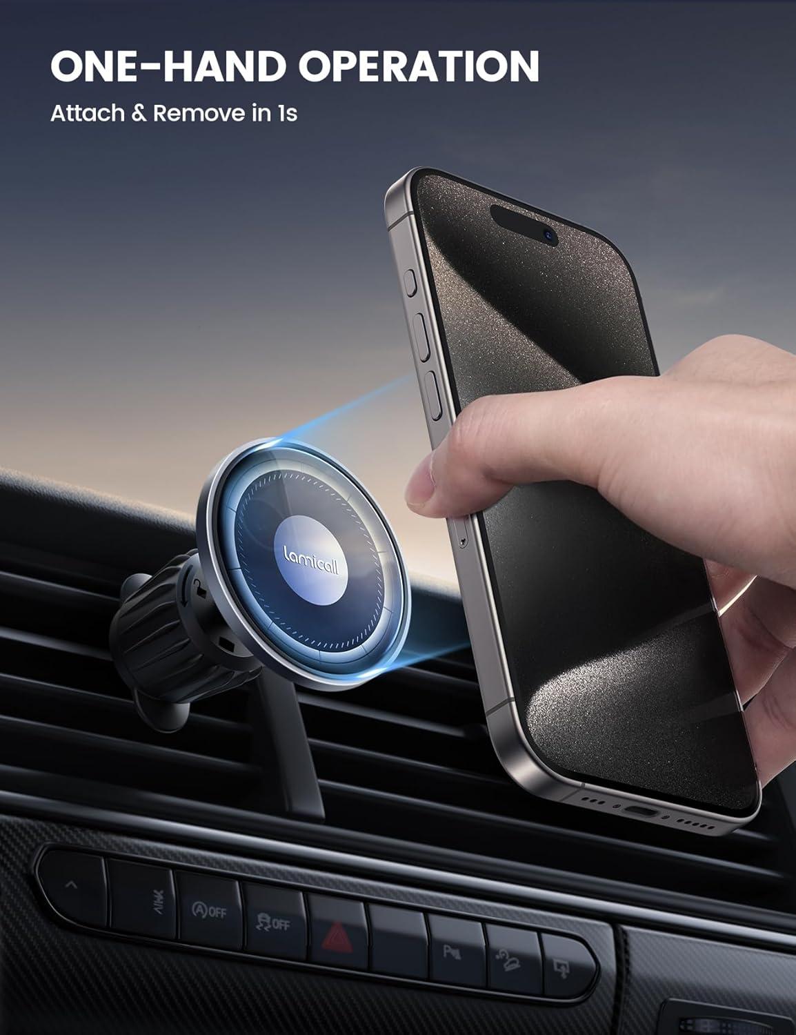imageLamicall for MagSafe Car Mount  20X Strong Magnets Metal Hook Magnetic Phone Holders for Your Car  360 Rotation Car Phone Holder for iPhone 16 15 14 13 Pro Plus Max Case ampamp All Phones