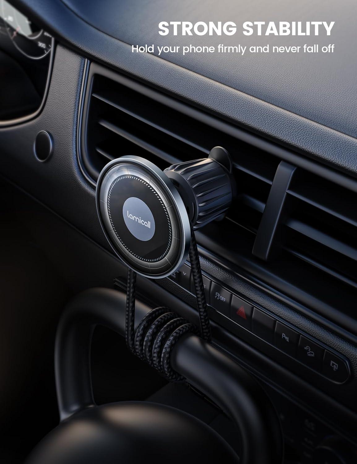 imageLamicall for MagSafe Car Mount  20X Strong Magnets Metal Hook Magnetic Phone Holders for Your Car  360 Rotation Car Phone Holder for iPhone 16 15 14 13 Pro Plus Max Case ampamp All Phones