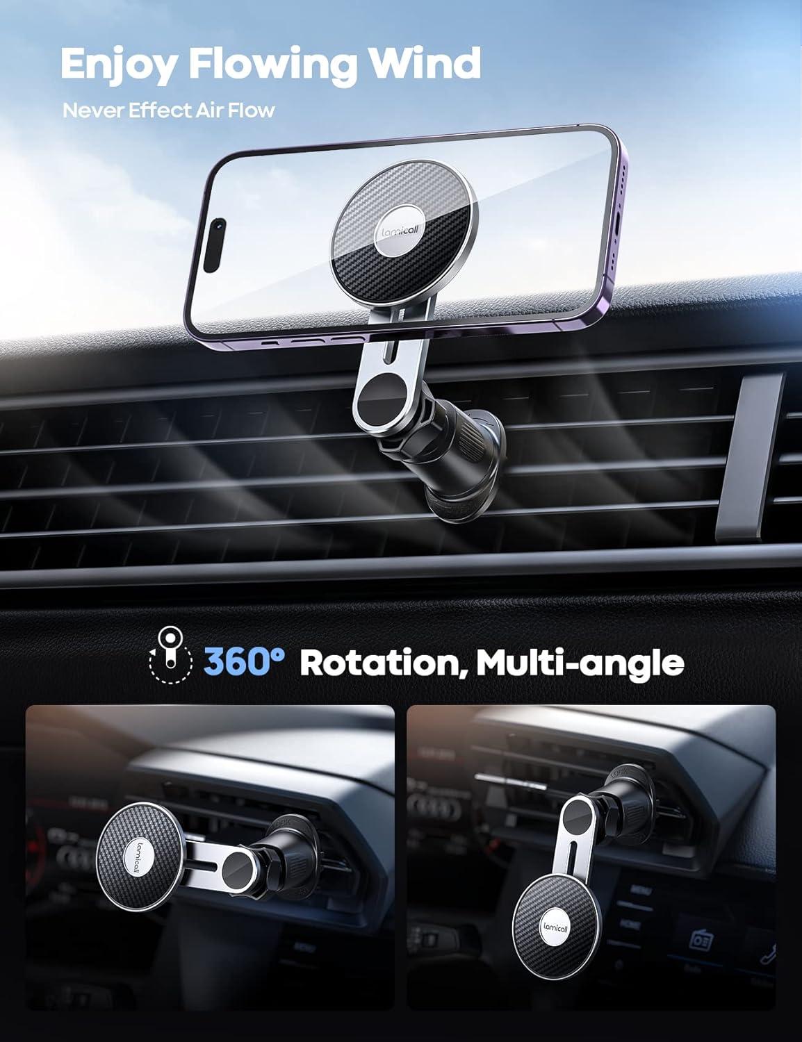 imageLamicall for MagSafe Car Mount  Upgraded2nd Generation 20 Strong Magnets Magnetic Phone Holder Car  Air Vent Car Phone Holder Mount for iPhone 16 15 14 13 12 Pro Plus Max Mini Mag Safe Case2NEW Upgraded  Carbon Fiber