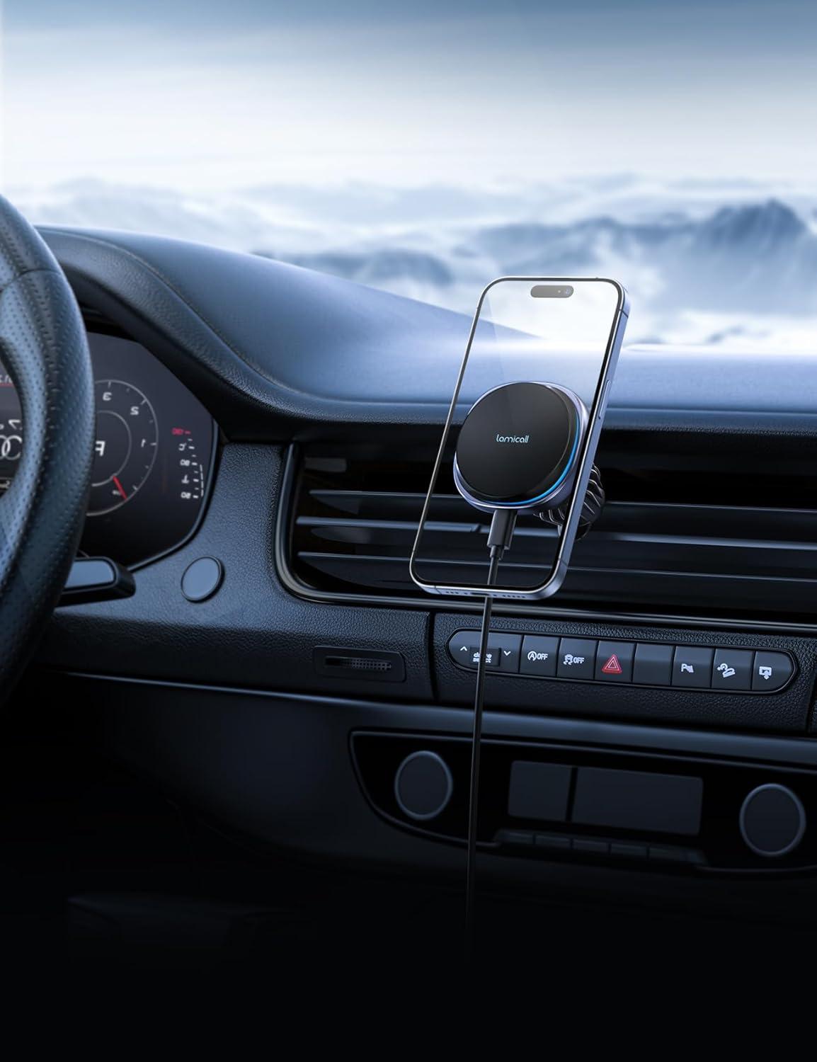 imageLamicall for Magnetic Car Mount Charger  2024 Cooling Fast Charging 15W Wireless Car Charger  Hands Free Magnetic Car Phone Holder Charger Vent for iPhone 16 15 14 13 12 Pro Max Case
