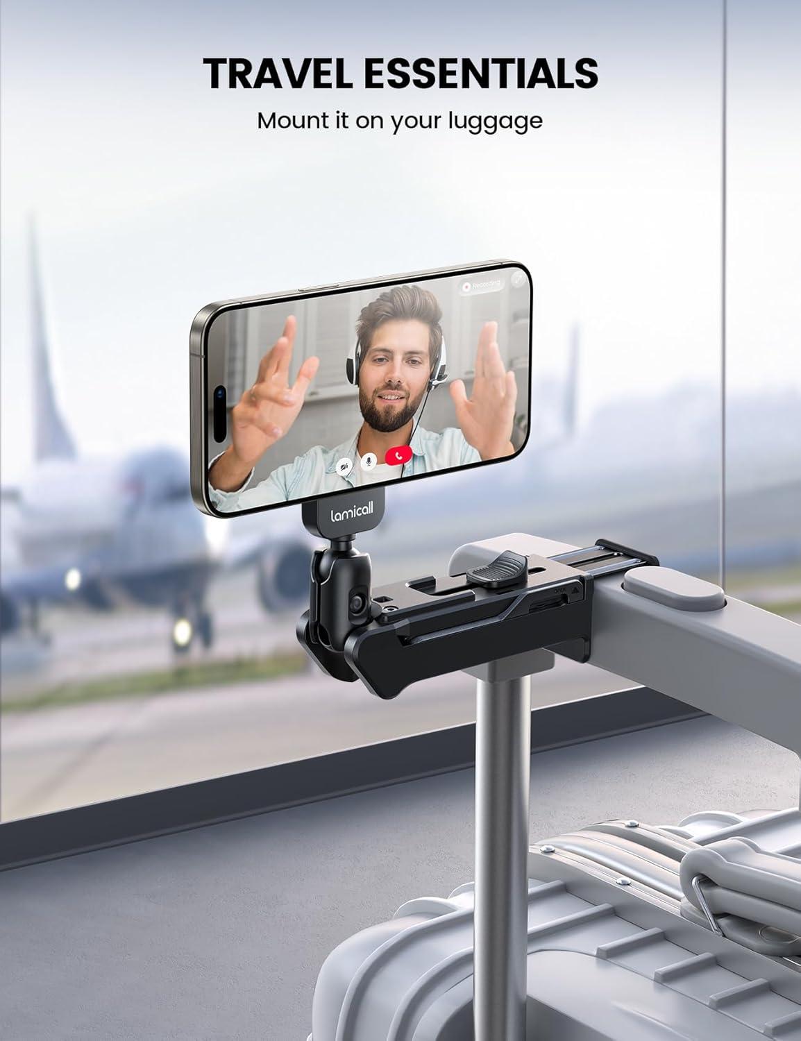 imageLamicall for Magsafe Airplane Phone Holder Airplane Travel Essentials for Flying Plane Handsfree Airport Phone Mount Long Flight Must Haves for Woman Man Fits iPhone 16 15 14 Pro Max SeriesBlack
