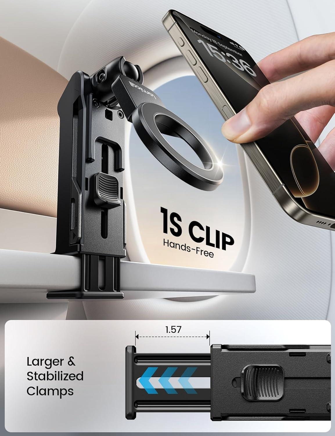 imageLamicall for Magsafe Airplane Phone Holder Airplane Travel Essentials for Flying Plane Handsfree Airport Phone Mount Long Flight Must Haves for Woman Man Fits iPhone 16 15 14 Pro Max SeriesBlack