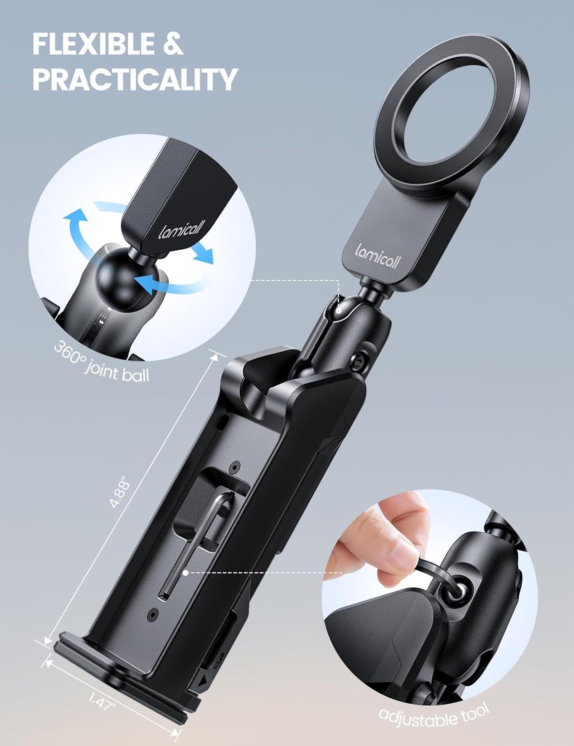 imageLamicall for Magsafe Airplane Phone Holder Airplane Travel Essentials for Flying Plane Handsfree Airport Phone Mount Long Flight Must Haves for Woman Man Fits iPhone 16 15 14 Pro Max SeriesBlack