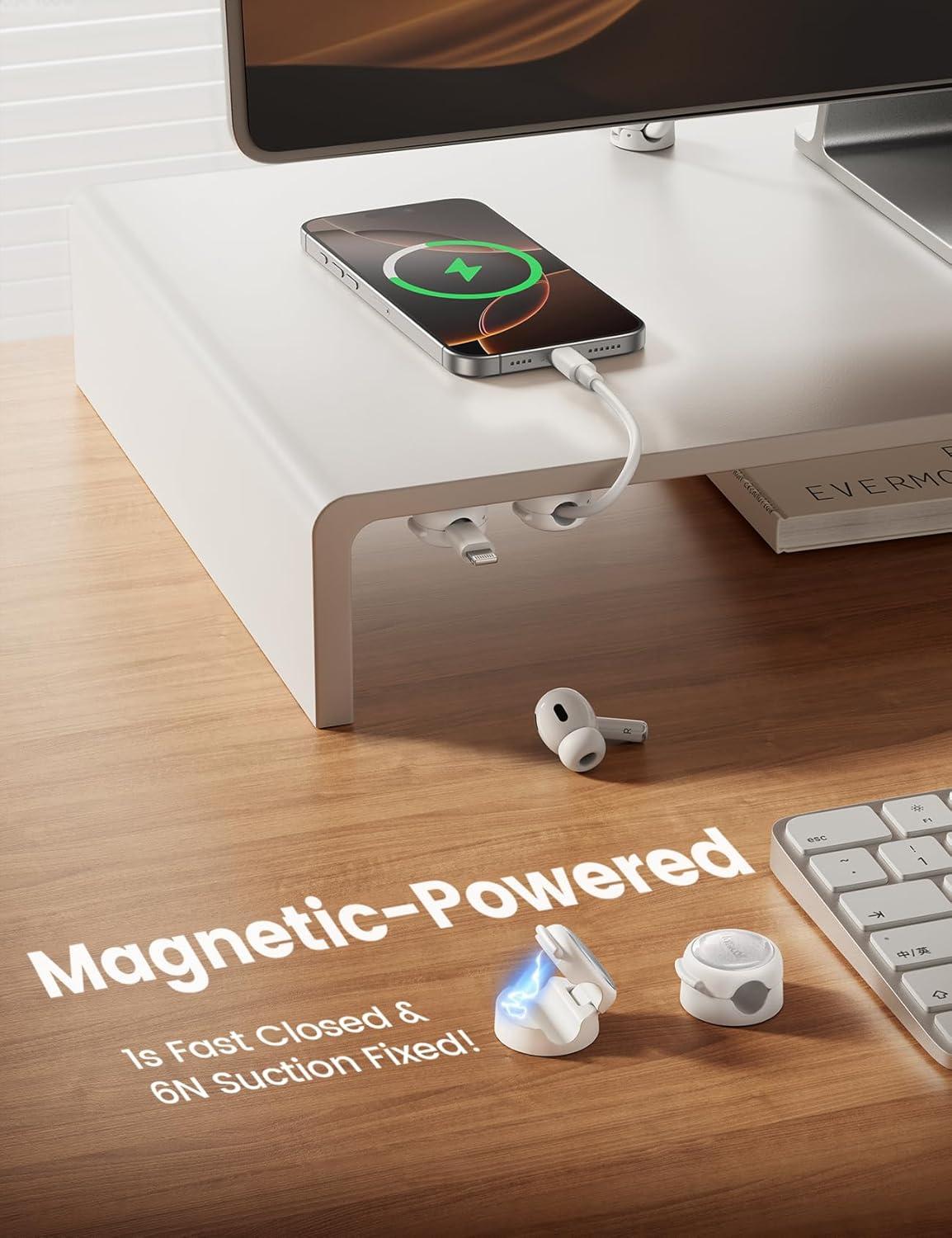 imageMagnetic Cable Clips Cord Organizer  Lamicall 8Pack CrystalClear ampamp Silver Shine Cable Management Holder for Phone Charging Cord Strong Adhesive for Nightstand Home Office Desk Decor Accessories Snow White