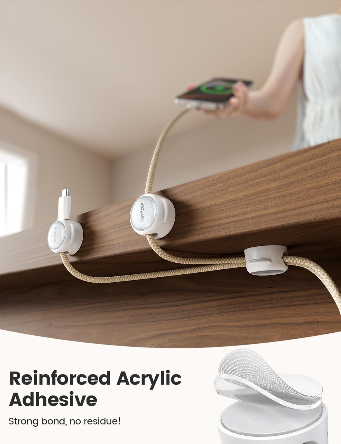 imageMagnetic Cable Clips Cord Organizer  Lamicall 8Pack CrystalClear ampamp Silver Shine Cable Management Holder for Phone Charging Cord Strong Adhesive for Nightstand Home Office Desk Decor Accessories Snow White