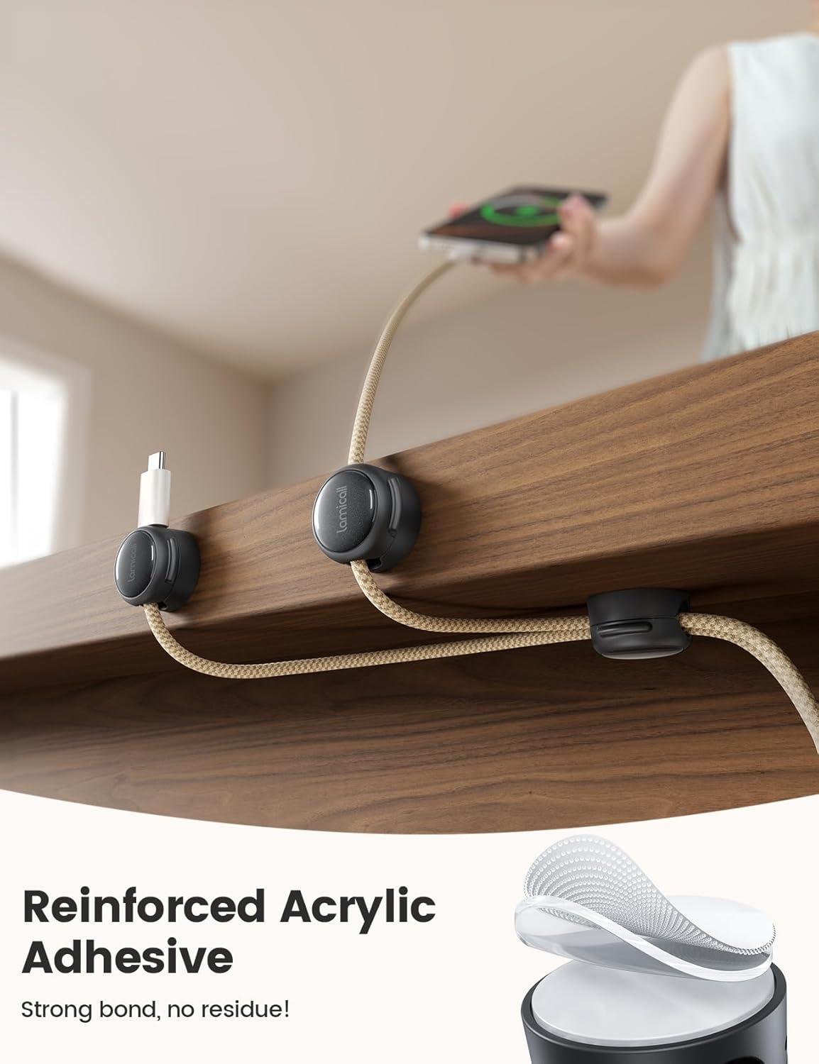 imageMagnetic Cable Clips Cord Organizer  Lamicall 8Pack CrystalClear ampamp Silver Shine Cable Management Holder for Phone Charging Cord Strong Adhesive for Nightstand Home Office Desk Decor AccessoriesMisty Black