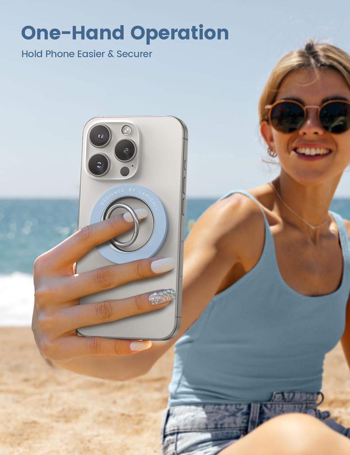 imageMagnetic Phone Ring Holder for Mag Safe  Lamicall Magnetic Finger Phone Ring Stand Holder Magnet Ring Grip Compatible with iPhone 12 13 Pro Pro Max Mini Mag Safe Accessories Sky Blue