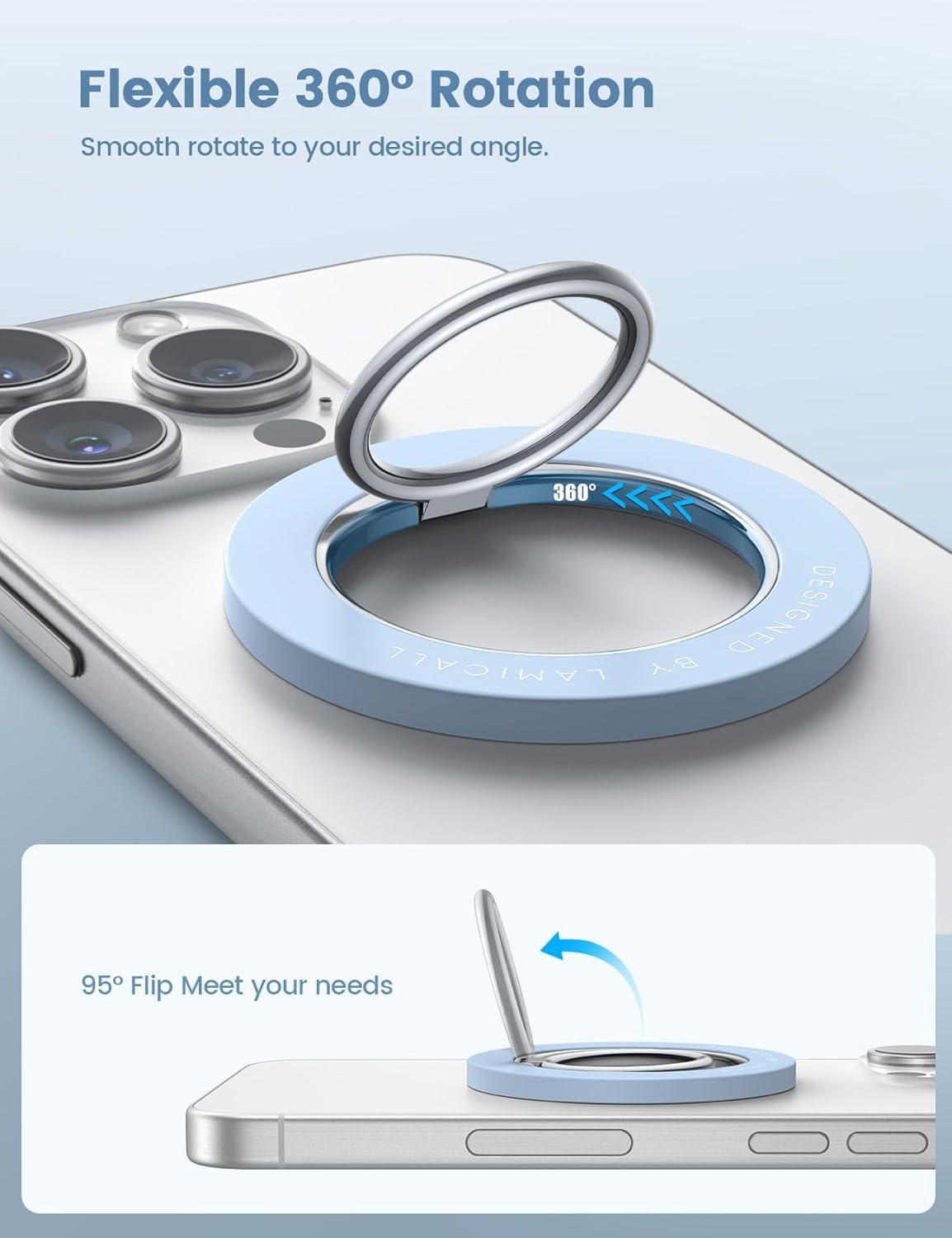 imageMagnetic Phone Ring Holder for Mag Safe  Lamicall Magnetic Finger Phone Ring Stand Holder Magnet Ring Grip Compatible with iPhone 12 13 Pro Pro Max Mini Mag Safe Accessories Sky Blue