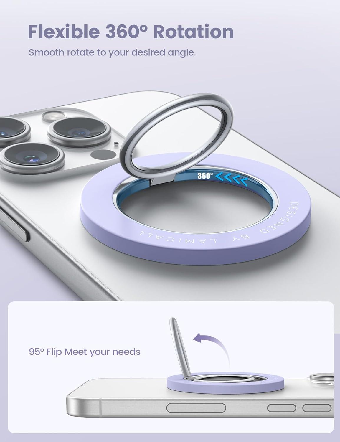 imageMagnetic Phone Ring Holder for Mag Safe  Lamicall Magnetic Finger Phone Ring Stand Holder Magnet Ring Grip Compatible with iPhone 14 Plus 13 12 Pro Pro Max Mini Mag Safe Accessories Violet