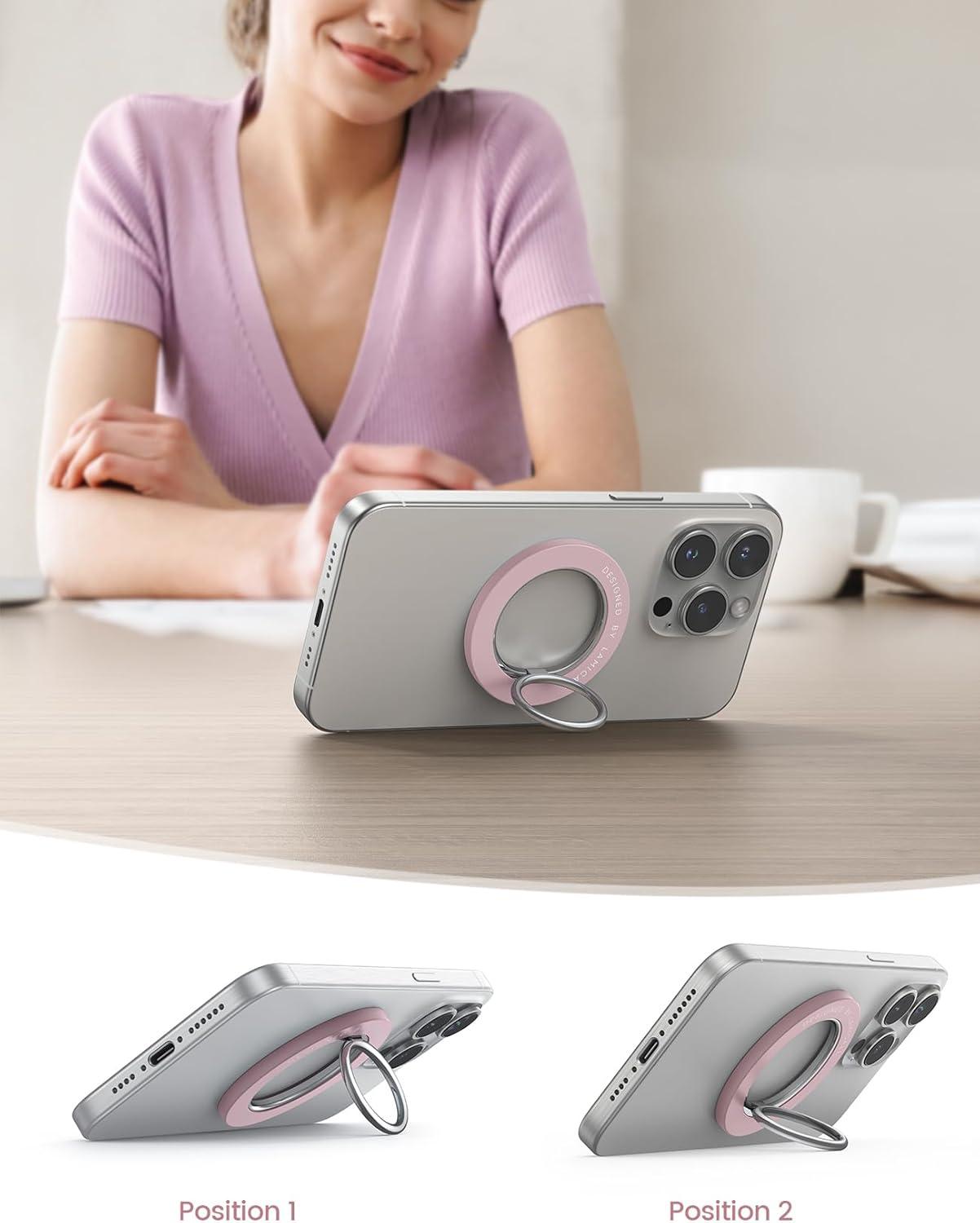 imageMagnetic Phone Ring Holder for Mag Safe  Lamicall Magnetic Finger Phone Ring Stand Holder Magnet Ring Grip Compatible with iPhone 14 Plus 13 12 Pro Pro Max Mini Grass GreenSakura Pink