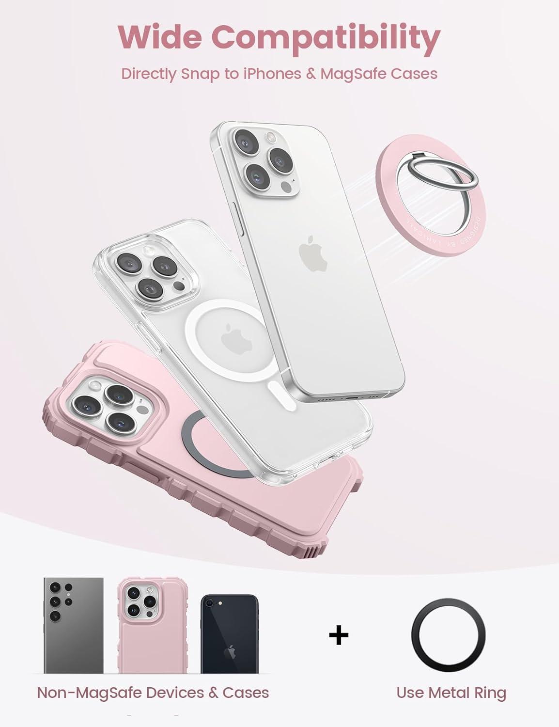 imageMagnetic Phone Ring Holder for Mag Safe  Lamicall Magnetic Finger Phone Ring Stand Holder Magnet Ring Grip Compatible with iPhone 14 Plus 13 12 Pro Pro Max Mini Grass GreenSakura Pink