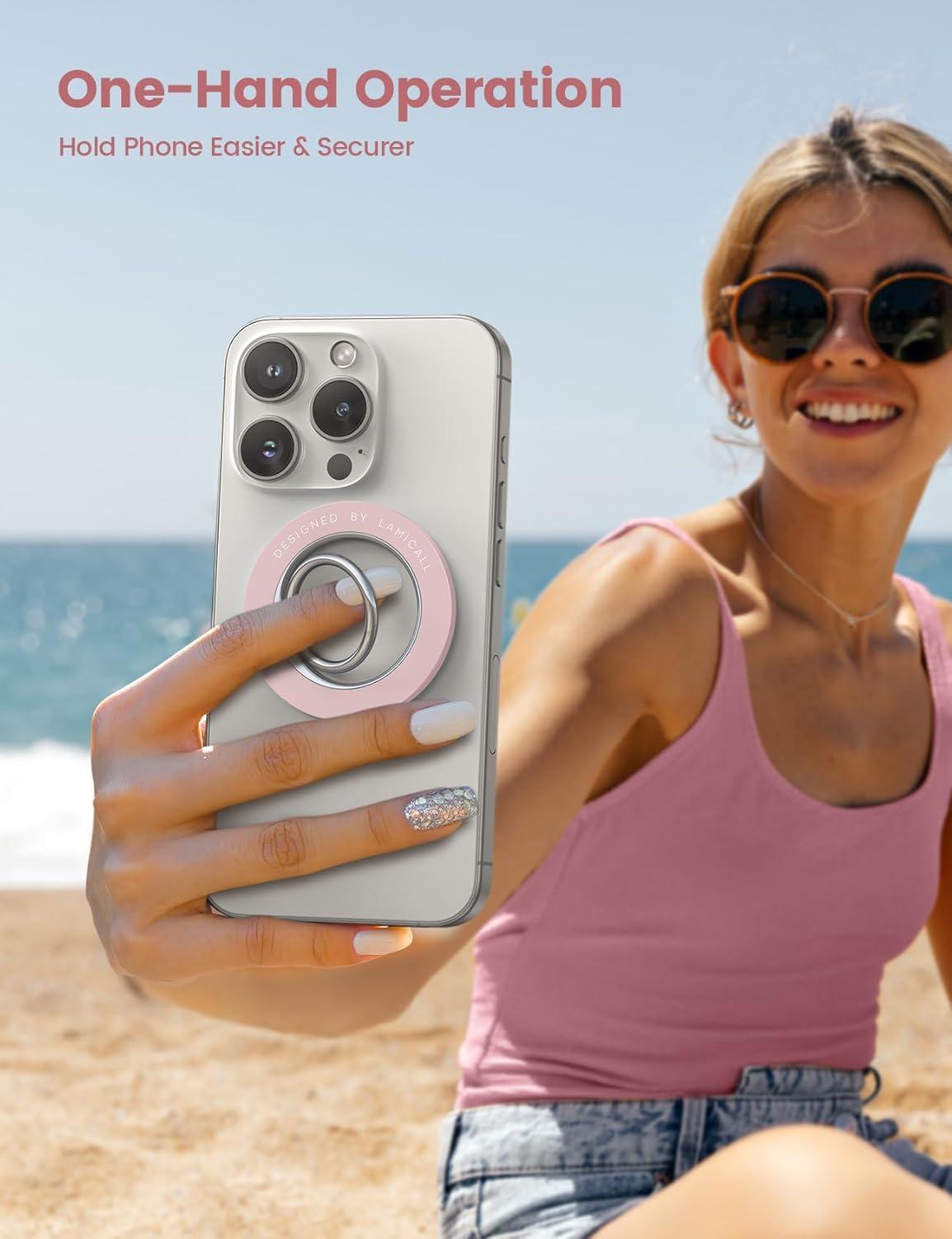 imageMagnetic Phone Ring Holder for Mag Safe  Lamicall Magnetic Finger Phone Ring Stand Holder Magnet Ring Grip Compatible with iPhone 14 Plus 13 12 Pro Pro Max Mini Grass GreenSakura Pink