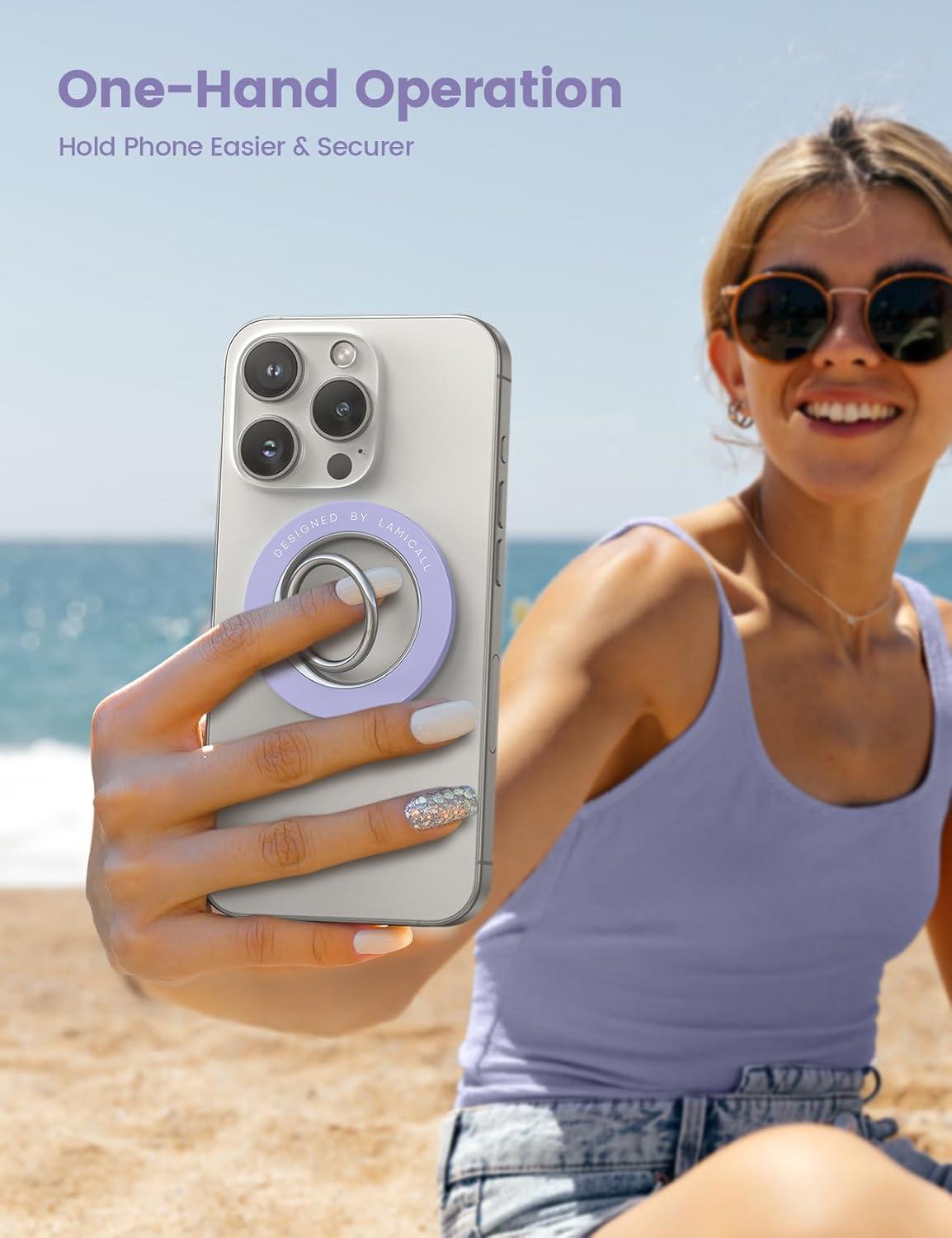 imageMagnetic Phone Ring Holder for Mag Safe  Lamicall Magnetic Finger Phone Ring Stand Holder Magnet Ring Grip Compatible with iPhone 14 Plus 13 12 Pro Pro Max Mini Mag Safe Accessories Violet