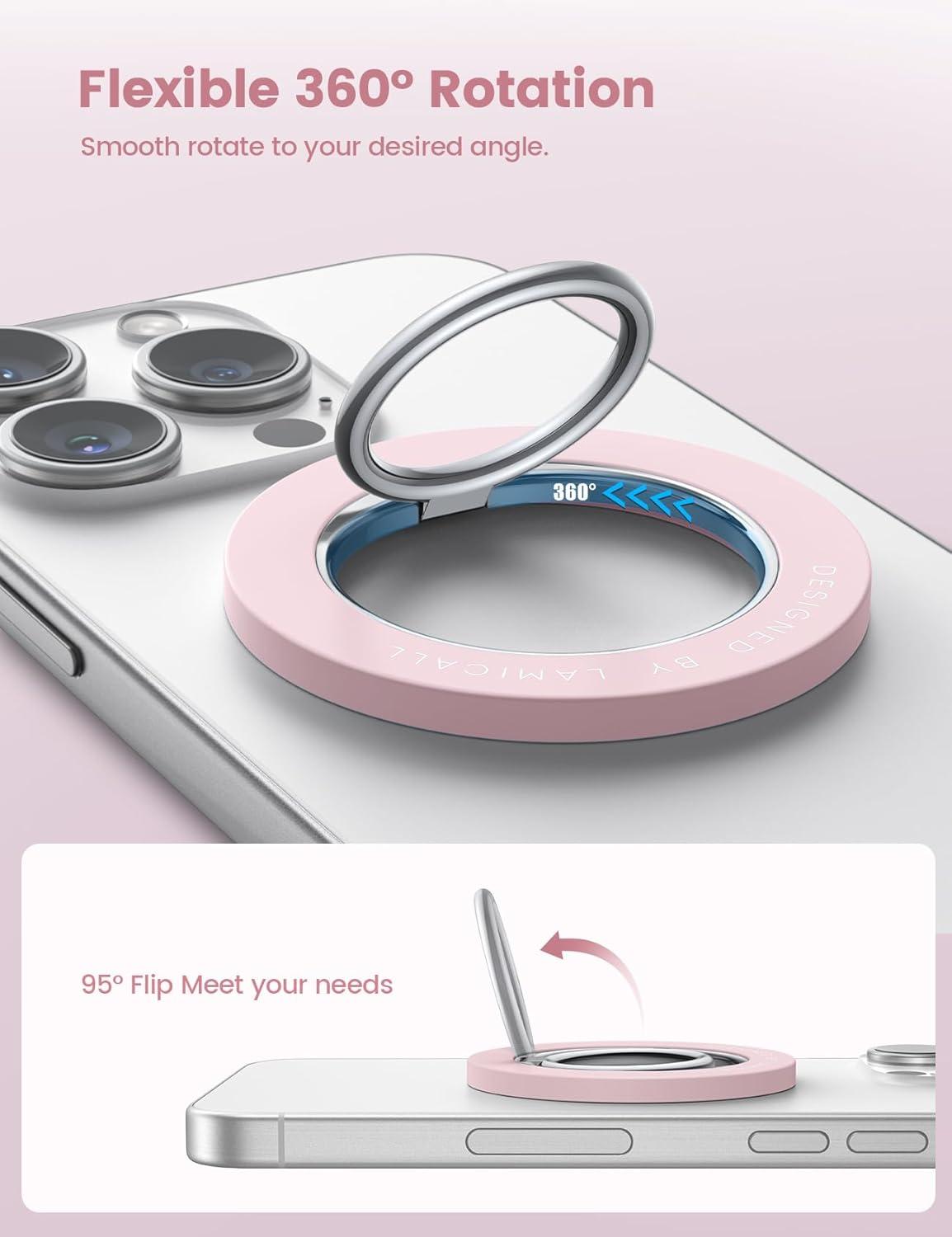 imageMagnetic Phone Ring Holder for Mag Safe  Lamicall Magnetic Finger Phone Ring Stand Holder Magnet Ring Grip Compatible with iPhone 14 Plus 13 12 Pro Pro Max Mini Grass GreenSakura Pink