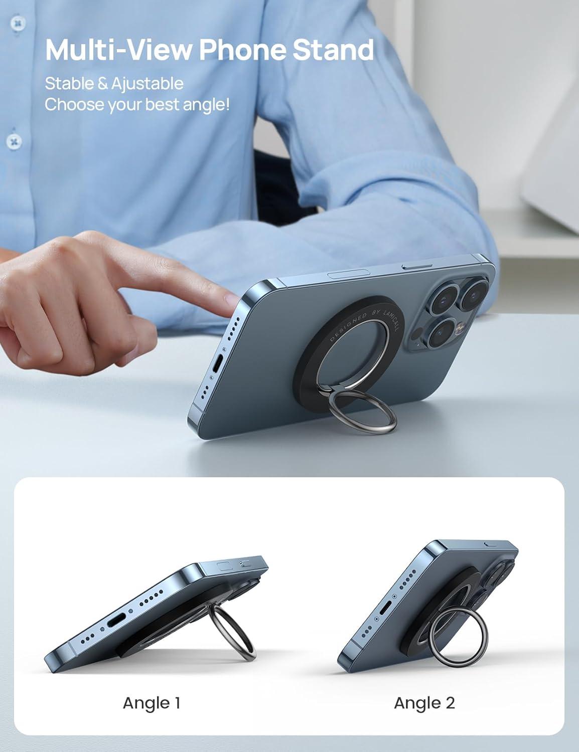 imageMagnetic Phone Ring Holder for Mag Safe  Lamicall Magnetic Finger Phone Ring Stand Holder Magnet Ring Grip Compatible with iPhone 14 Plus 13 12 Pro Pro Max Mini Grass GreenMisty Black