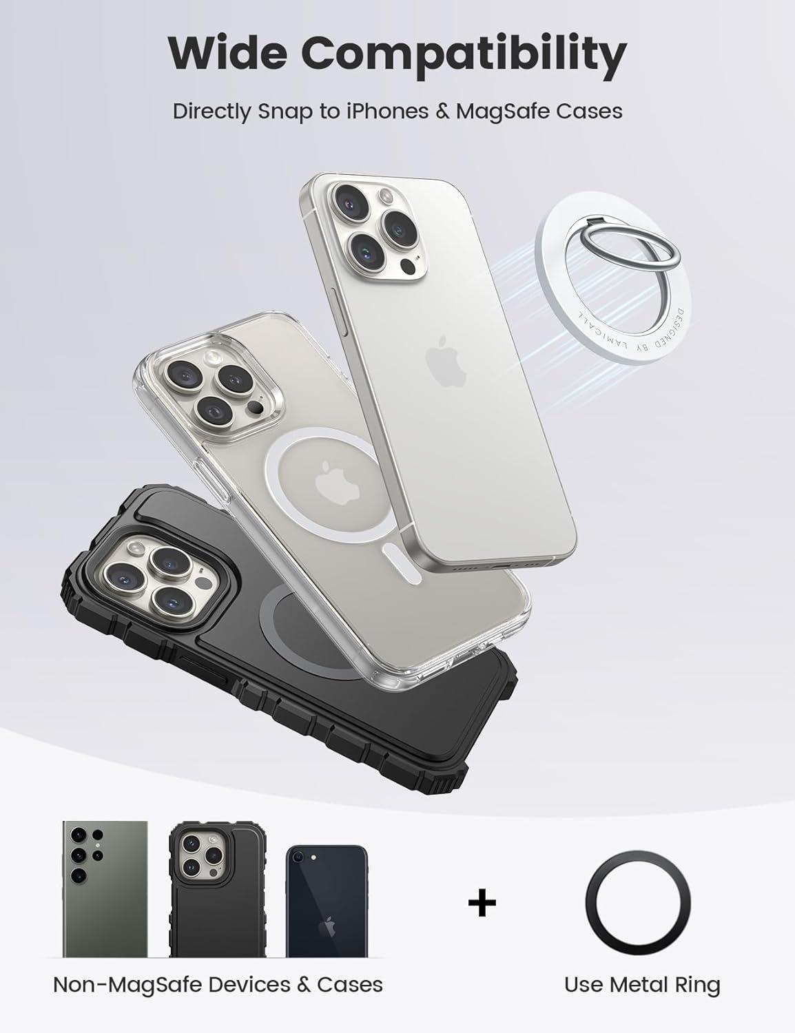 imageMagnetic Phone Ring Holder for Mag Safe  Lamicall Magnetic Finger Phone Ring Stand Holder Magnet Ring Grip Compatible with iPhone 14 Plus 13 12 Pro Pro Max Mini Grass GreenSnow White