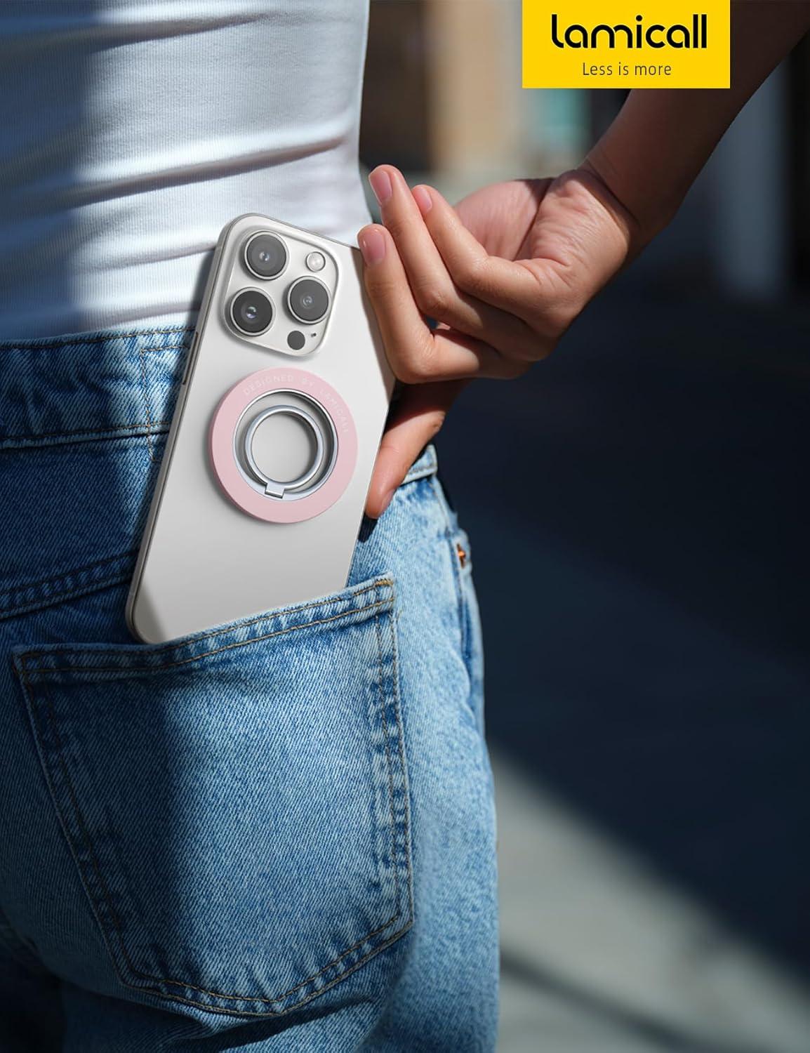 imageMagnetic Phone Ring Holder for Mag Safe  Lamicall Magnetic Finger Phone Ring Stand Holder Magnet Ring Grip Compatible with iPhone 14 Plus 13 12 Pro Pro Max Mini Grass GreenSakura Pink
