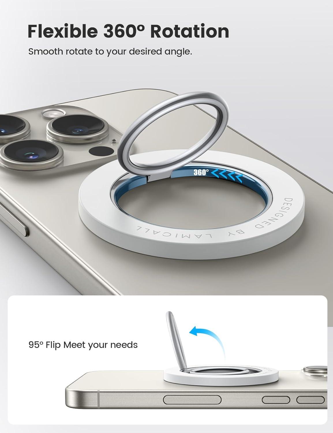 imageMagnetic Phone Ring Holder for Mag Safe  Lamicall Magnetic Finger Phone Ring Stand Holder Magnet Ring Grip Compatible with iPhone 14 Plus 13 12 Pro Pro Max Mini Grass GreenSnow White
