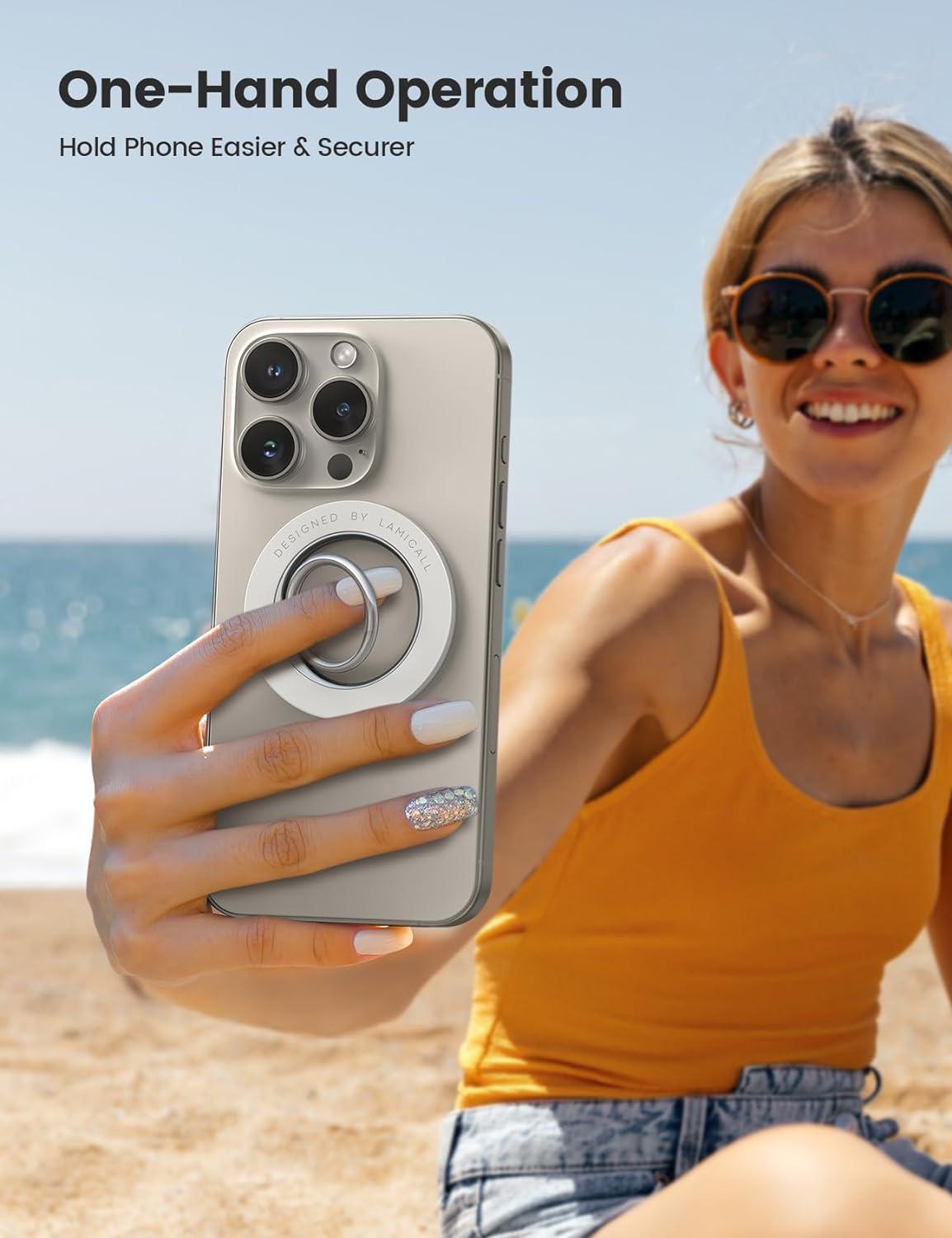 imageMagnetic Phone Ring Holder for Mag Safe  Lamicall Magnetic Finger Phone Ring Stand Holder Magnet Ring Grip Compatible with iPhone 14 Plus 13 12 Pro Pro Max Mini Grass GreenSnow White