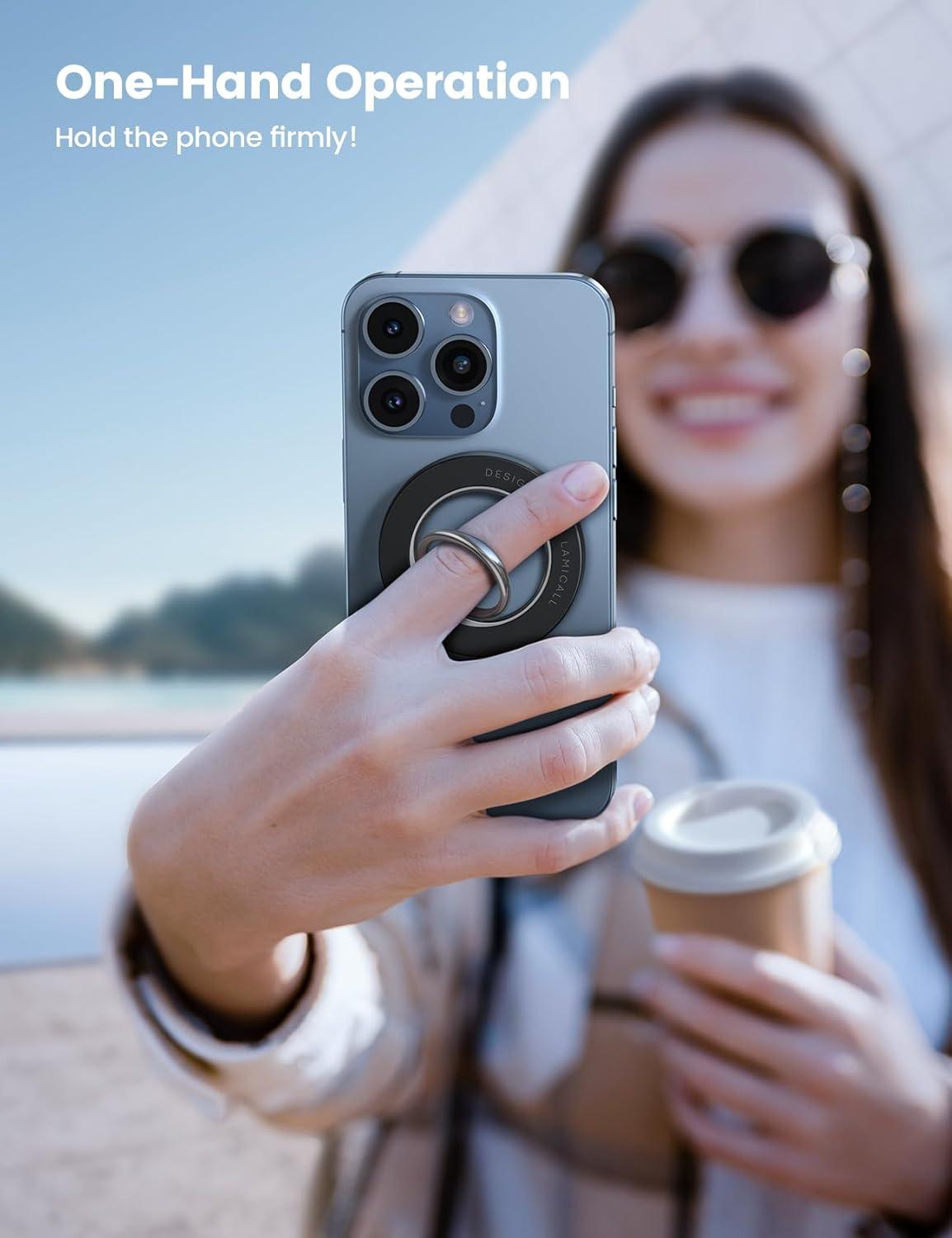 imageMagnetic Phone Ring Holder for Mag Safe  Lamicall Magnetic Finger Phone Ring Stand Holder Magnet Ring Grip Compatible with iPhone 14 Plus 13 12 Pro Pro Max Mini Grass GreenMisty Black