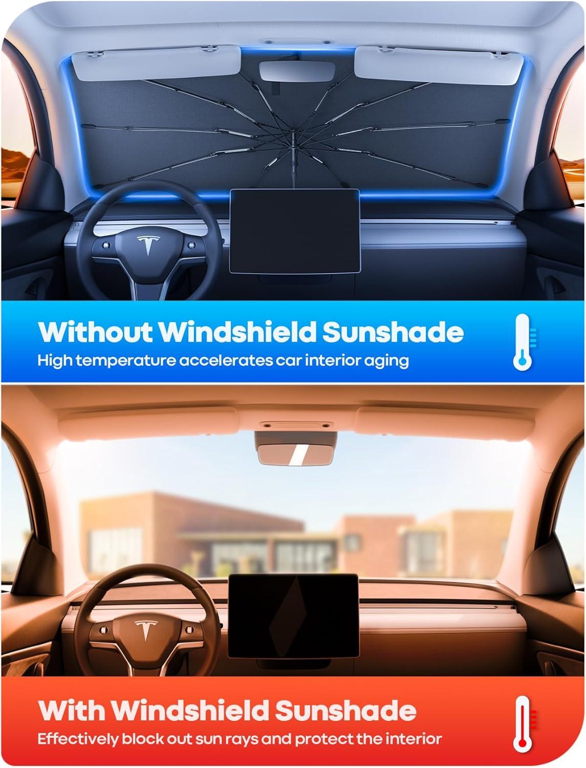 imageTesla Model 3Y Windshield Sunshade  2025 Upgrade Foldable Sunshade Umbrella 5Layer UV Block 10Rib Frame Fits Tesla Model 3Y 20172025 Interior Sun Protection Tesla Accessories
