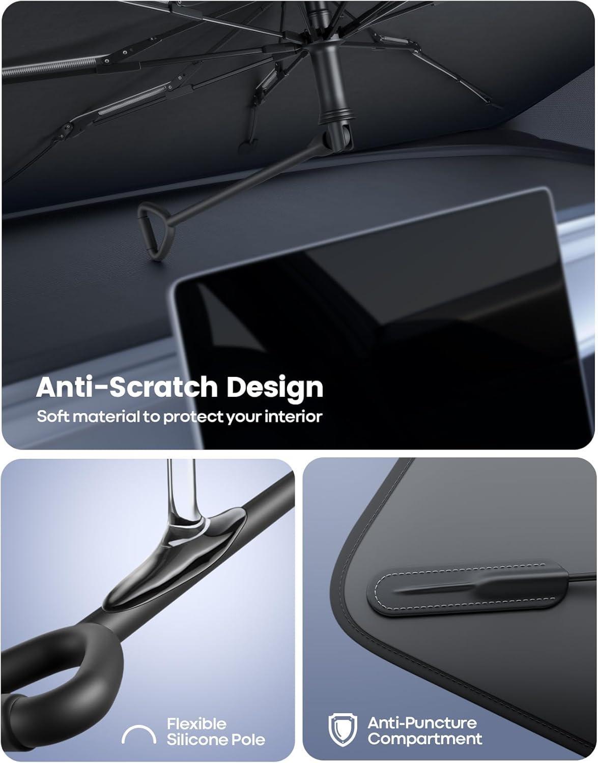 imageTesla Model 3Y Windshield Sunshade  2025 Upgrade Foldable Sunshade Umbrella 5Layer UV Block 10Rib Frame Fits Tesla Model 3Y 20172025 Interior Sun Protection Tesla Accessories