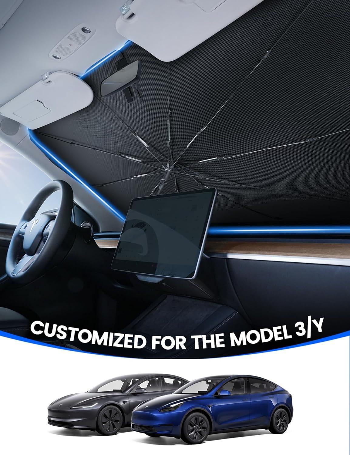 imageTesla Model 3Y Windshield Sunshade  2025 Upgrade Foldable Sunshade Umbrella 5Layer UV Block 10Rib Frame Fits Tesla Model 3Y 20172025 Interior Sun Protection Tesla Accessories