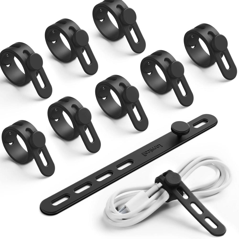 image10Pack Silicone Cable Ties Cord Organizer Wrap  Lamicall Durable Reusable Wire Management with Lock Buckle Elastic Charger Cable Strap Ties Electrical Cord Keeper for Travel Home AccessoriesClassic Black