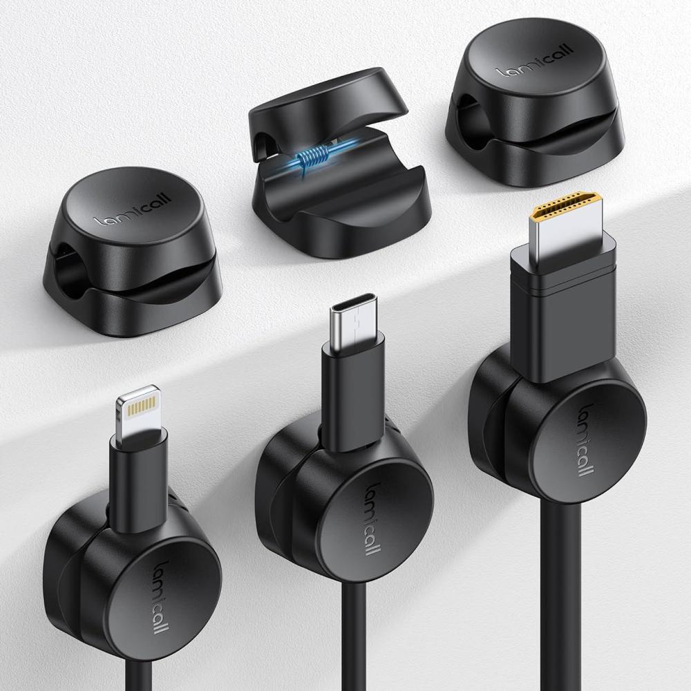 image12Pack Cord Organizer Spring Clips Office Desk Accessories  Lamicall Desk Cable Management Clips Dorm Room Bedroom Essentials Phone Charger Cord Holder Wire Organizer Keeper for NightstandBlack