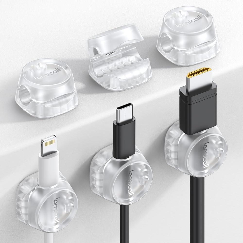 image12Pack Cord Organizer Spring Clips Office Desk Accessories  Lamicall Desk Cable Management Clips Dorm Room Bedroom Essentials Phone Charger Cord Holder Wire Organizer Keeper for NightstandTransparent