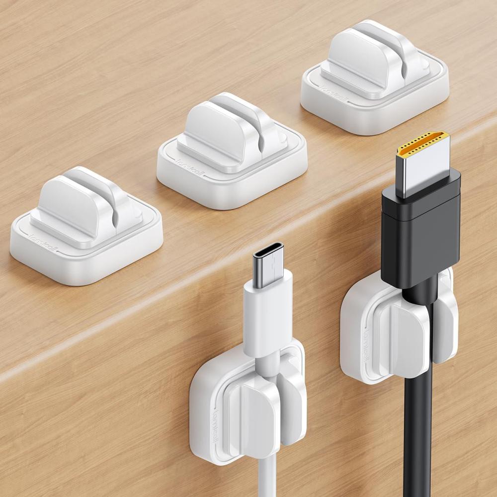 image5Pack Cable Spring Holder Clips Cord Organizer for Desk  Lamicall Adjustable Cord Wire Holder Keeper Phone Charger Organizer Clips Wire Cable Management for Nightstand Wall Car Office DesktopWhite
