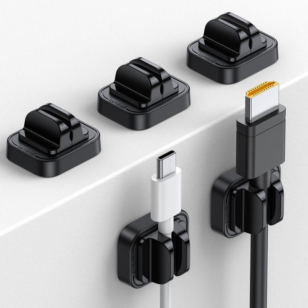 image5Pack Cable Spring Holder Clips Cord Organizer for Desk  Lamicall Adjustable Cord Wire Holder Keeper Phone Charger Organizer Clips Wire Cable Management for Nightstand Wall Car Office DesktopBlack