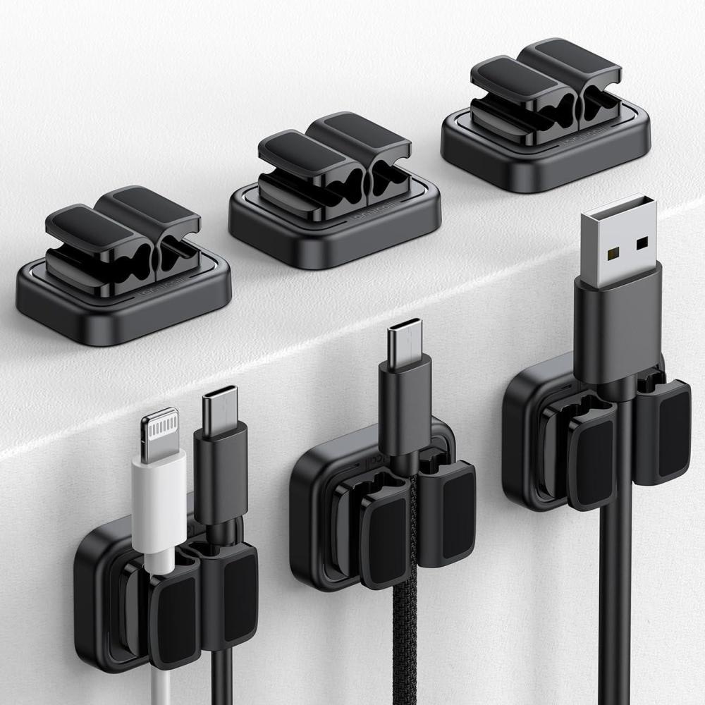 image6Pack Cord Organzier Spring Clip Holder  Lamicall 3in1 Small Clips for Desk Cable Management Adhesive Adjustable Cable Clips Holder for Charger Wire USB Cord Office Car Desk AccessoriesBlack