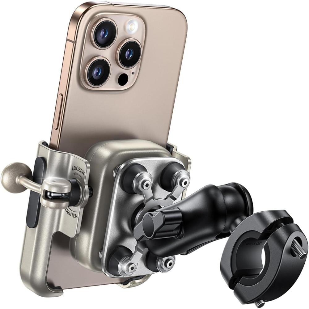 imageLamicall All Metal Motorcycle Phone Mount  Anti Shake Extendable Arm Bike Phone Holder Handlebar Clamp Bicycle Cell Phone Mount for iPhone 16 Pro Max 15 14 Galaxy S24 Ultra 4772quot Phones4772 PhoneGold