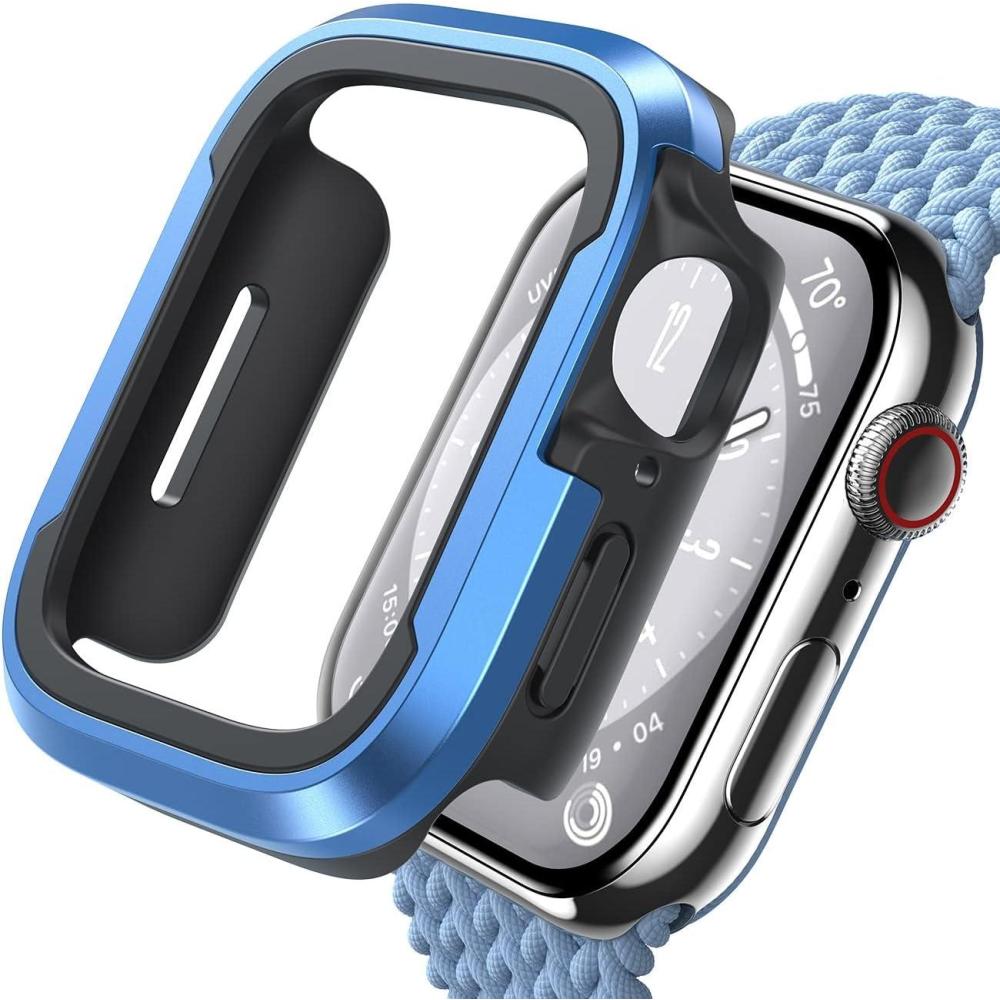 imageLamicall Aluminum Rugged Screen Protector Case Armor Designed for Apple Watch 45mm44mm Bumper Metal Watch Case Protective Armor Cover No Screen Protector Blue 9H Tempered Glass