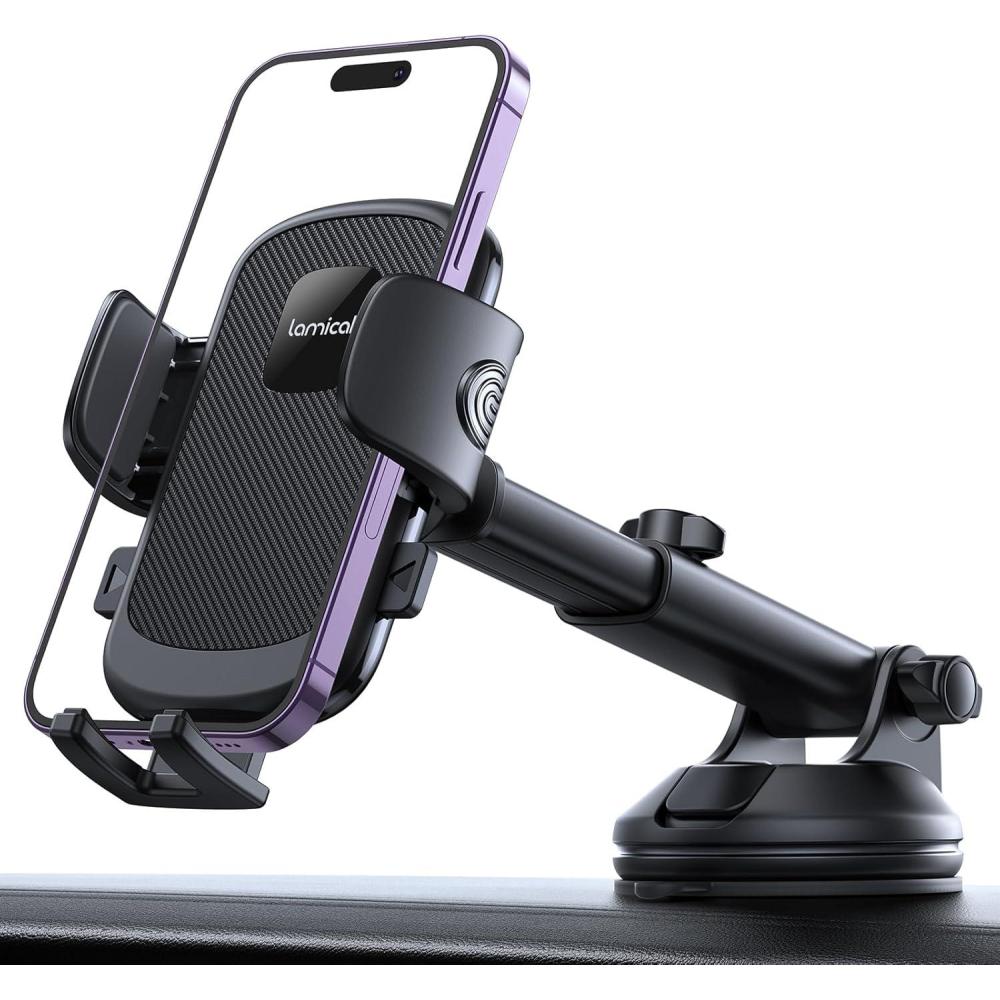 imageLamicall Car Phone Holder  Strongest MilitaryGrade Suction Cup 360 Rotation Phone Holders for Your Car Quick Release Adjustable Car Phone Mount Dashboard for iPhone 16 Galaxy Smartphone TruckNEW Upgraded  Dark grey