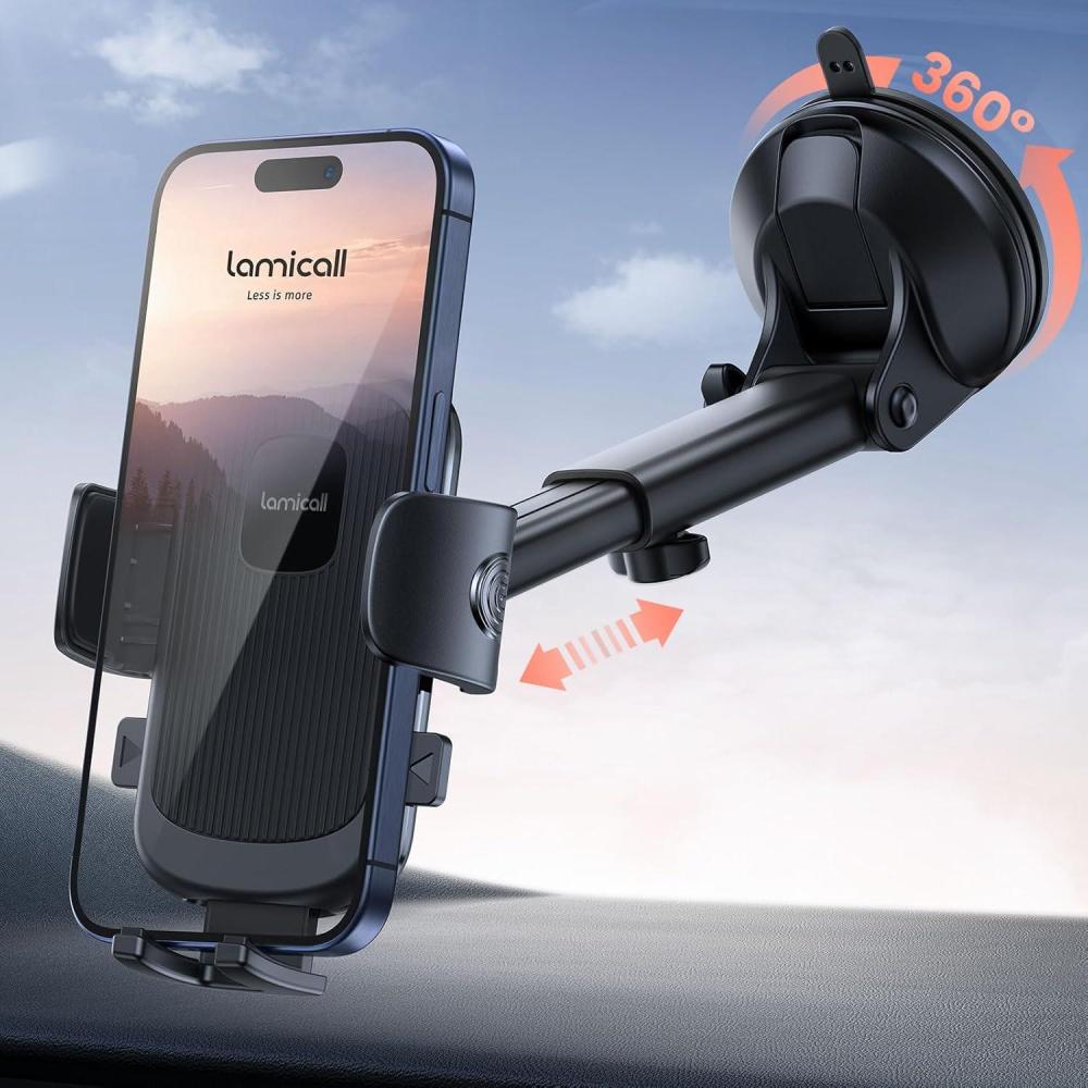 imageLamicall Car Phone Holder  Strongest MilitaryGrade Suction Cup 360 Rotation Phone Holders for Your Car Quick Release Adjustable Car Phone Mount Dashboard for iPhone 16 Galaxy Smartphone TruckBlack