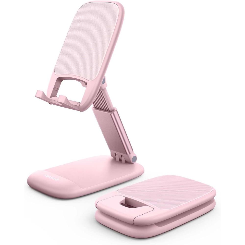 imageLamicall Cell Phone Stand for Desk  Height Adjustable Foldable Mobile Phone Holder Portable Stand for iPhone 16 15 14 13 12 11 Pro Max Plus Galaxy S25 S24 All Cellphones Office AccessoriesPink
