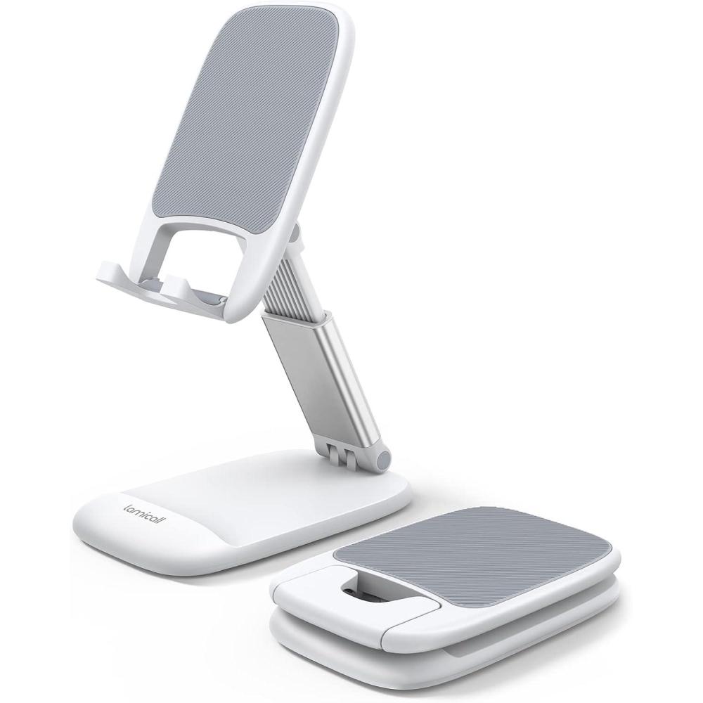imageLamicall Cell Phone Stand for Desk  Height Adjustable Foldable Mobile Phone Holder Portable Stand for iPhone 16 15 14 13 12 11 Pro Max Plus Galaxy S25 S24 All Cellphones Office Accessories1White