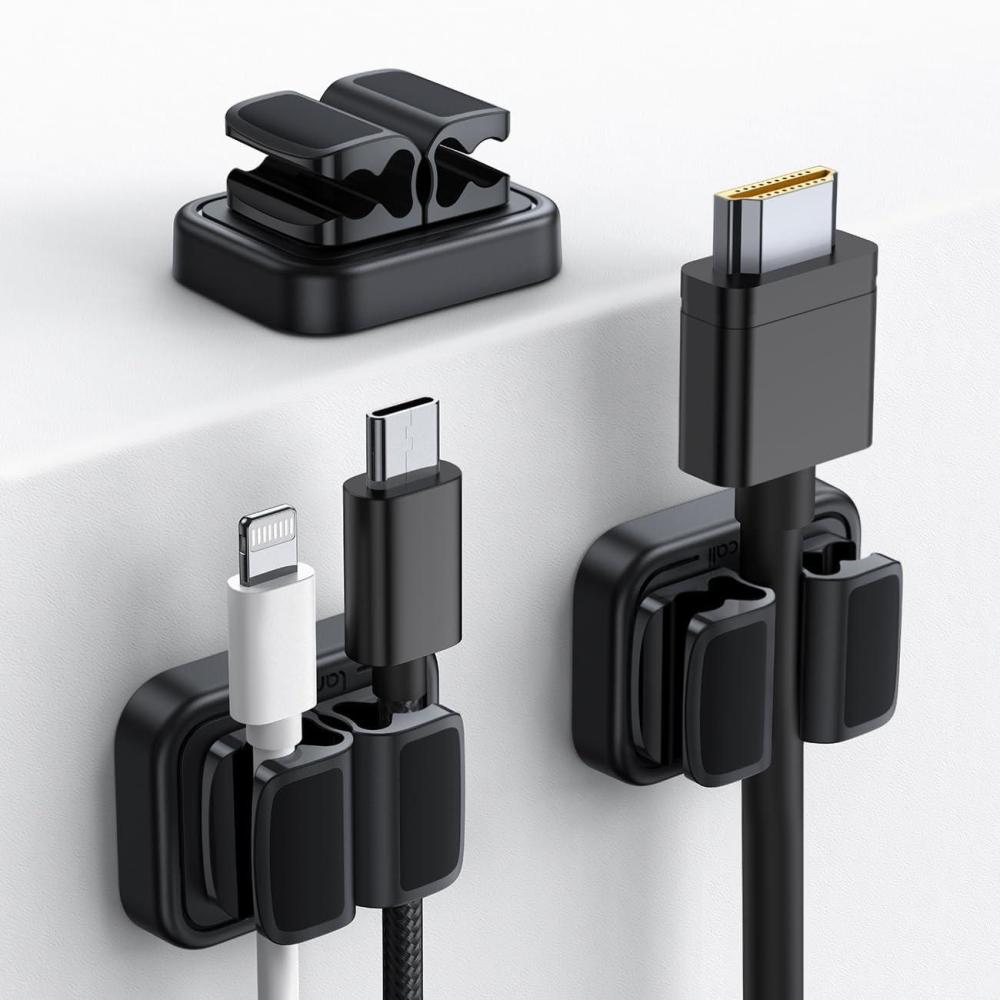 imageLamicall Cord Organizer Spring Clip Holder  1 Small Clip Hold 3 Cords Desk Cable Management Holder Adhesive Phone Charger Wire Keeper for Nightstand Office Car Desk Accessories 3PcsBlack