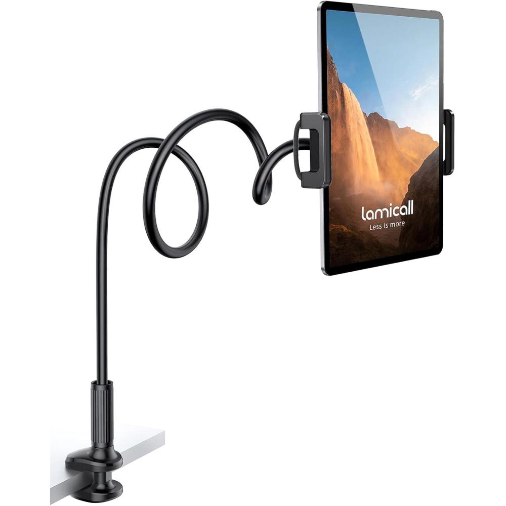 imageLamicall Gooseneck Tablet Mount Holder for Bed  Flexible Tablet Arm Clamp for Bed Compatible with Pad Mini 79 Air 97 Pro 105 Kindle Switch Galaxy Tabs More 4711quot Device  BlackBlack