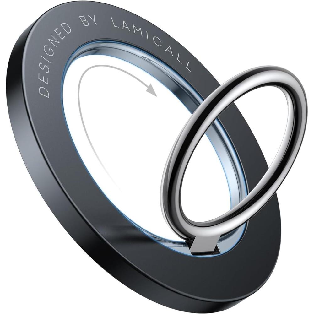 imageLamicall Magnetic Phone Ring Holder for MagSafe Flexible 360 Rotation Magnet Finger Ring Grip Stand Holder Fit for iPhone 16 15 14 13 12 Pro Pro Max Plus Mag Safe Accessories Misty Black