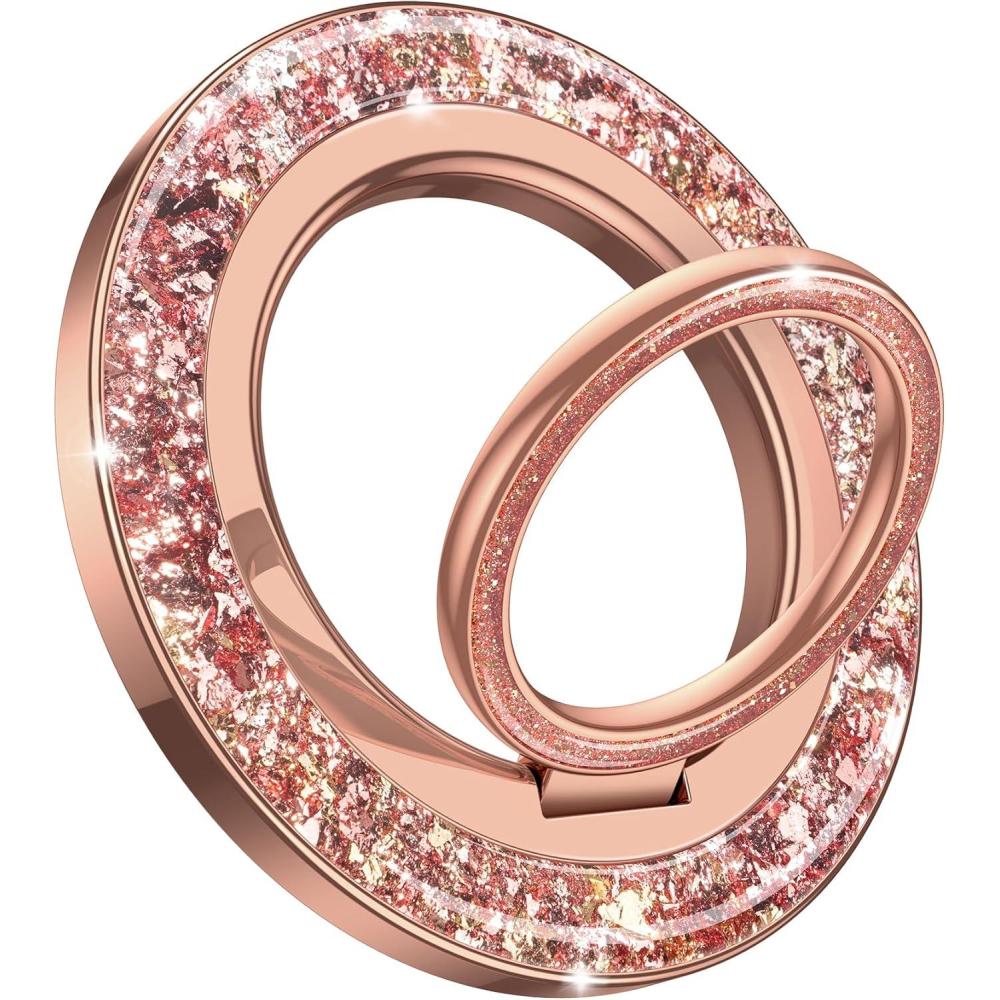 imageLamicall Magnetic Phone Ring for MagSafe Grip  2025 Super Magnet Stylish Twinkle Ring Holder Stand with Upgrade Gear Hinge Mag Safe Accessory for iPhone 16 15 14 13 Pro Max Plus Glitter SilverRose Gold
