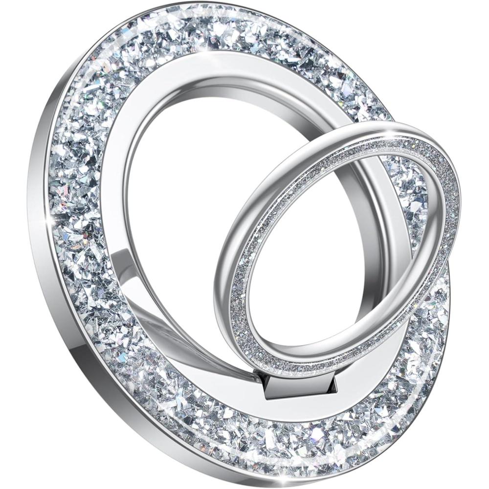 imageLamicall Magnetic Phone Ring for MagSafe Grip  2025 Super Magnet Stylish Twinkle Ring Holder Stand with Upgrade Gear Hinge Mag Safe Accessory for iPhone 16 15 14 13 Pro Max Plus Glitter SilverPretty Silver
