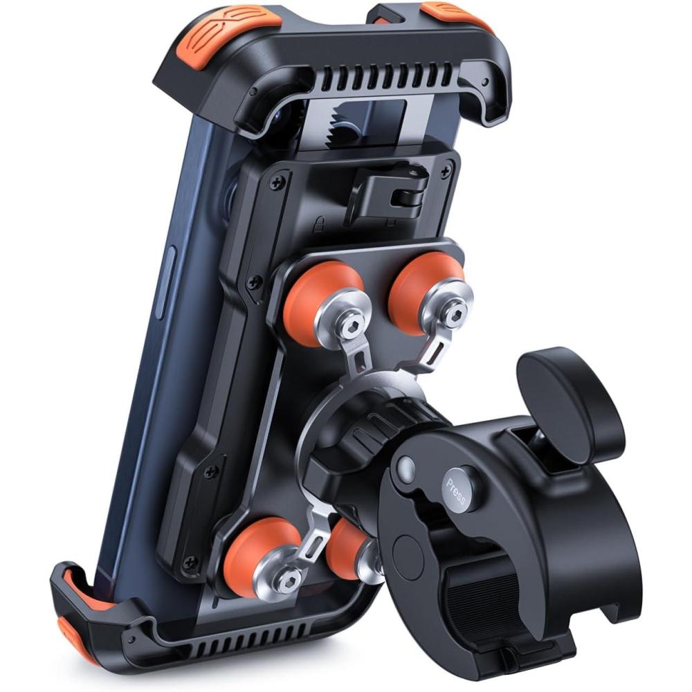 imageLamicall Motorcycle Phone Mount Holder  Dual Vibration Dampener Upgrade Handlebar Clip Motorcycle Cell Phone Holder Bike Phone Mount Fit iPhone 16151413 Pro Max 4767quot Phones BlackOrange