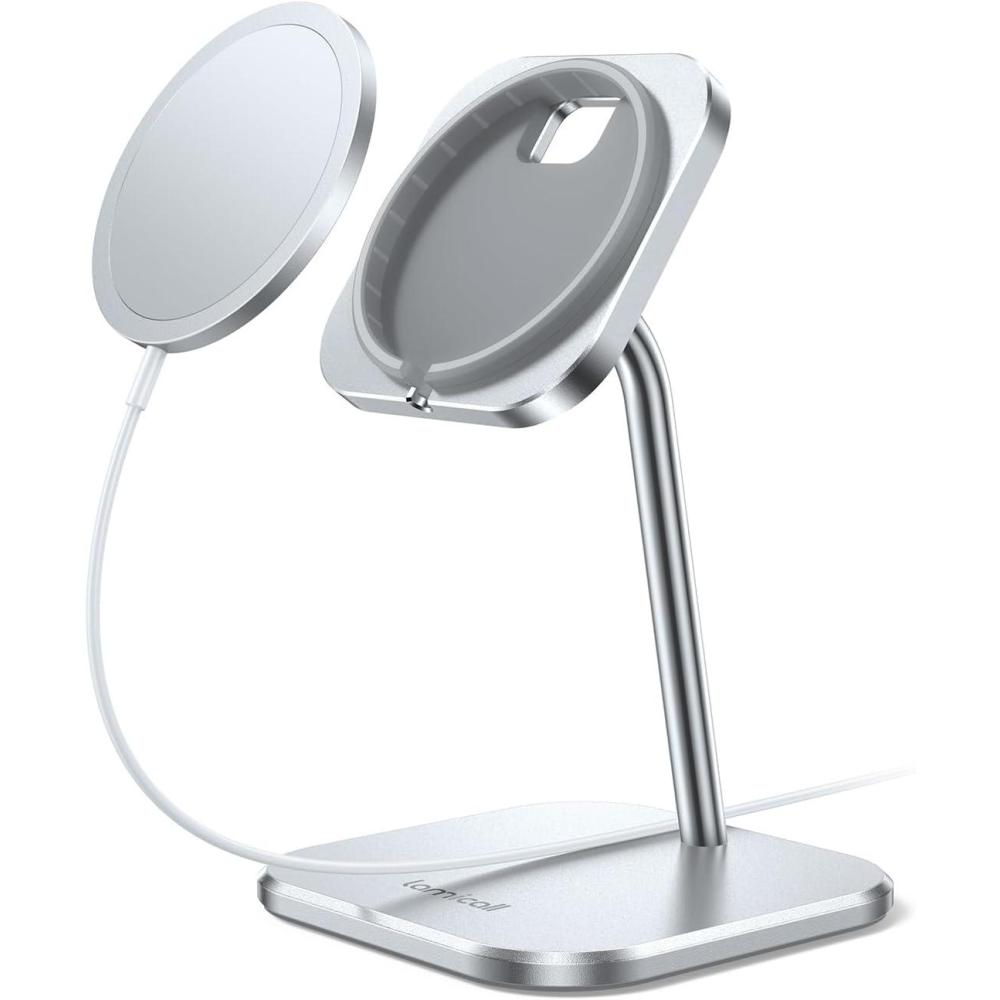 imageLamicall Phone Stand for Apple 15W MagSafe Charger  Charger Not Included 360 Rotation Adjustable Aluminum Charging Holder Dock for Desk Compatible with iPhone 16 15 14 13 12 Pro Pro Max Plusfor 25W Charger New Version  16 Series