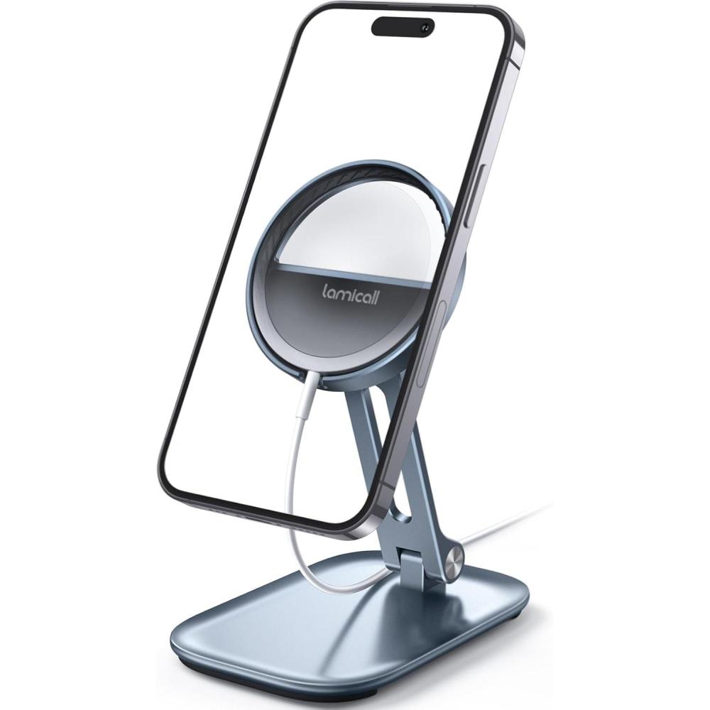 imageLamicall Phone Stand for Apple 15W MagSafe Charger  Collasple Adjustable Charging Holder Dock Cradle for Desk Compatible with Airpods iPhone 16 15 14 13 12 Plus Pro Pro Max Grey Stand Only
