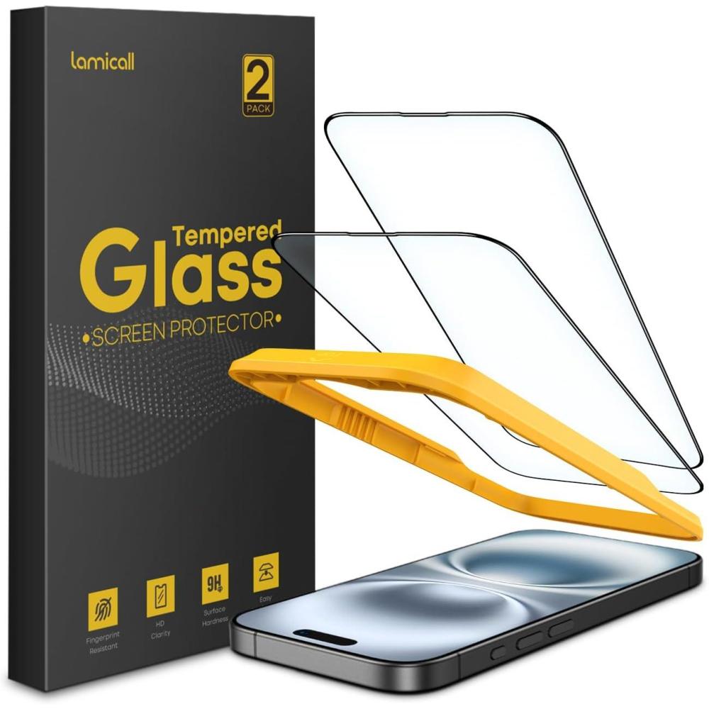 imageLamicall Professional Screen Protector for iPhone 1413 13 Pro 61 inch Military Grade Tempered Glass Film Ultra HDAnti FingerprintFull Screen ProtectionQuick Install Tool 9H 2 Pack16 61