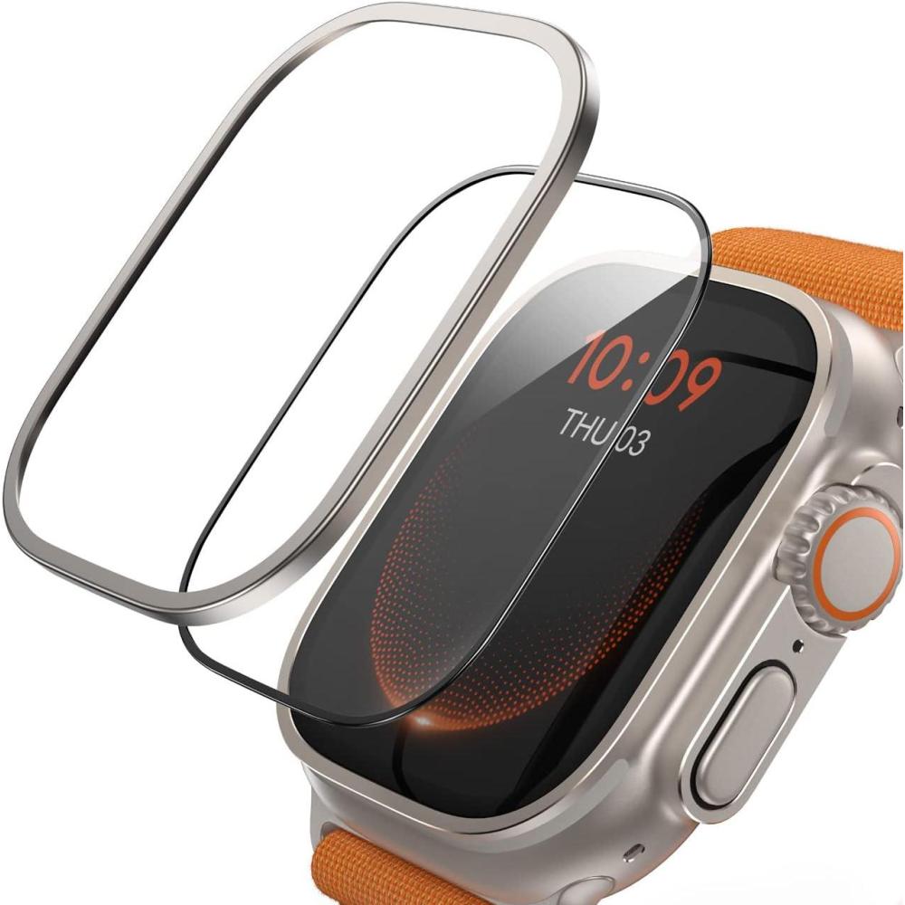 imageLamicall Screen Protector for Apple Watch Ultra 2Ultra 49mm  2Pack Tempered Glass ampamp 1Pack Titanium Alloy Bumper Frame Keep Original Cover Sensitive Touch for iWatch Ultra 202420232022Titanium