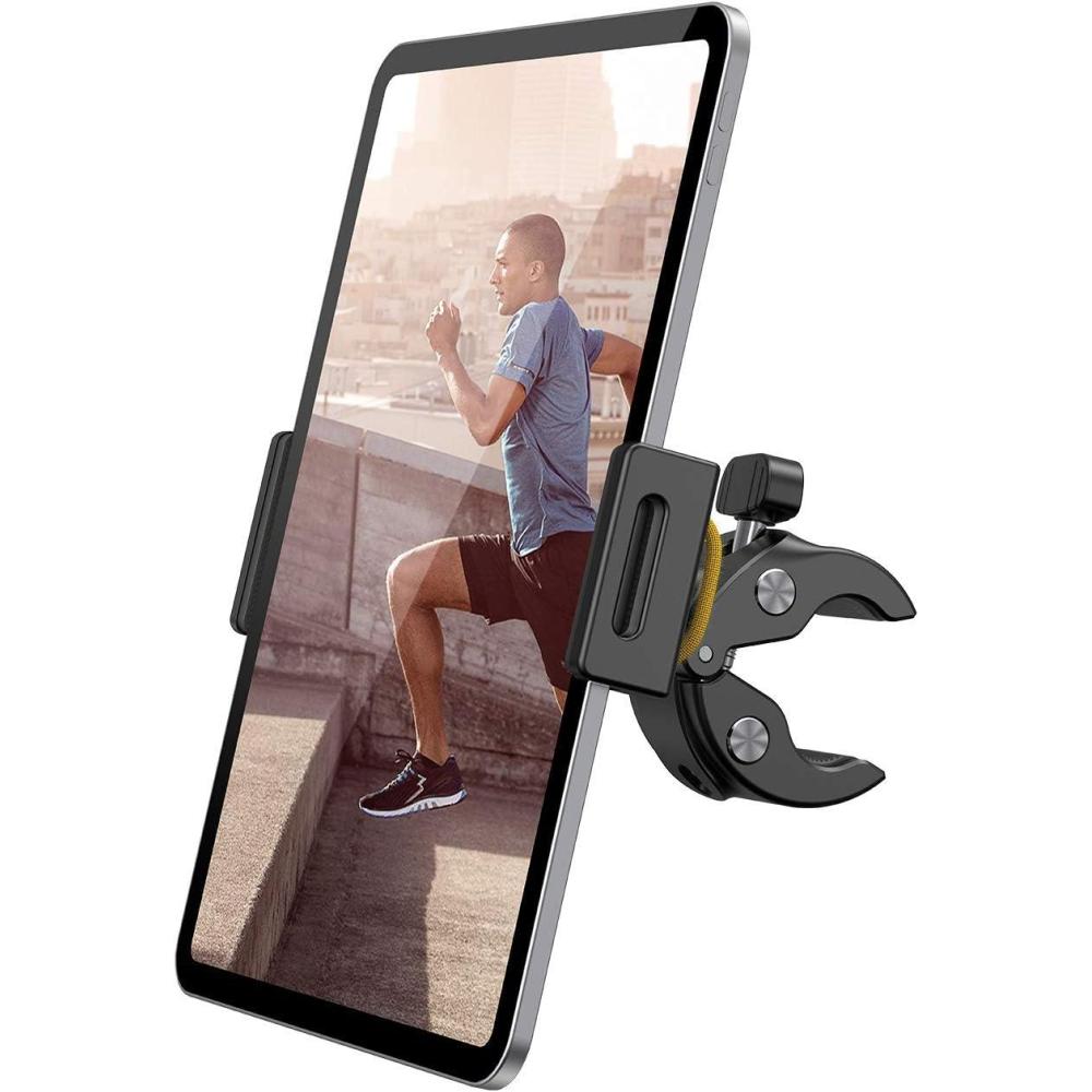 imageLamicall Tablet Holder for Spin Bike  Tablets Mount Clamp for Indoor Bike Peloton Treadmill Exercise Bicycle Clamp for iPad ProAirMini and 47129quot TabletBlack